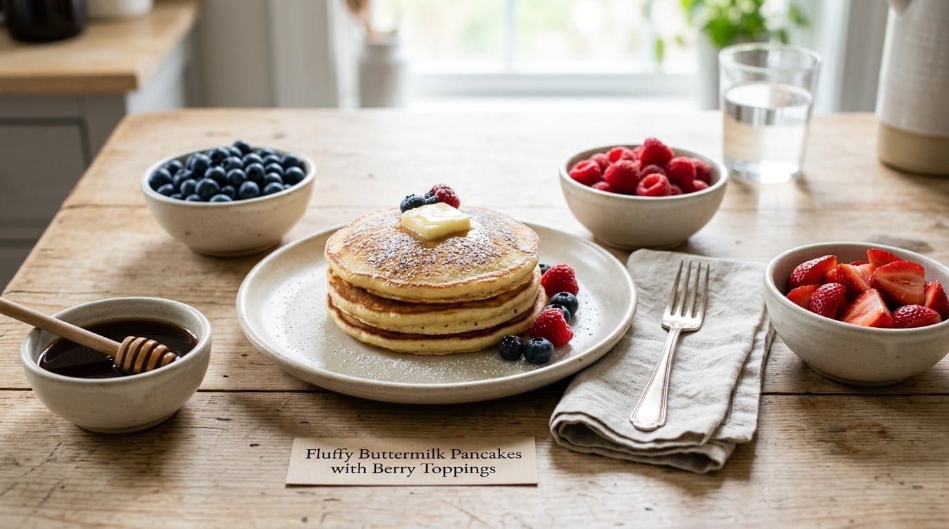 Fluffy Buttermilk Pancakes with Berry Toppings
