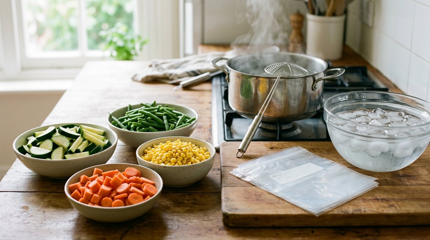 how to blanch and freeze summer vegetables