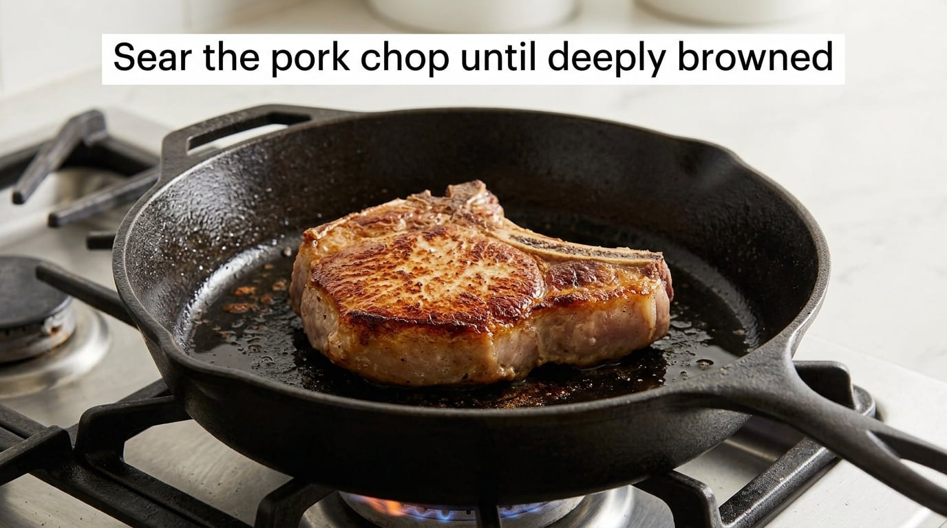 Sear the pork chop until deeply browned