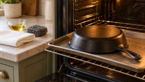 how to season a cast iron skillet in the oven