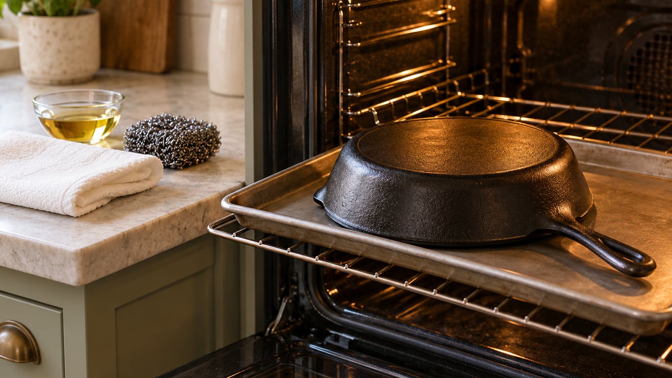 how to season a cast iron skillet in the oven