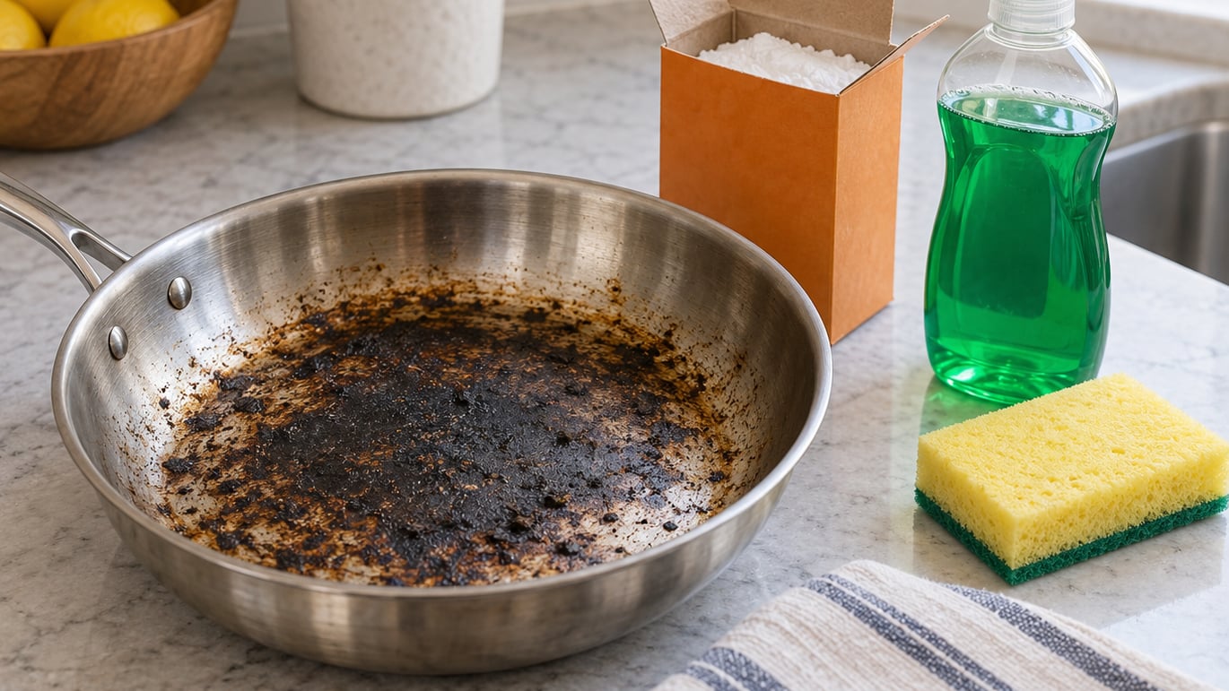 how to clean a burnt stainless steel pan