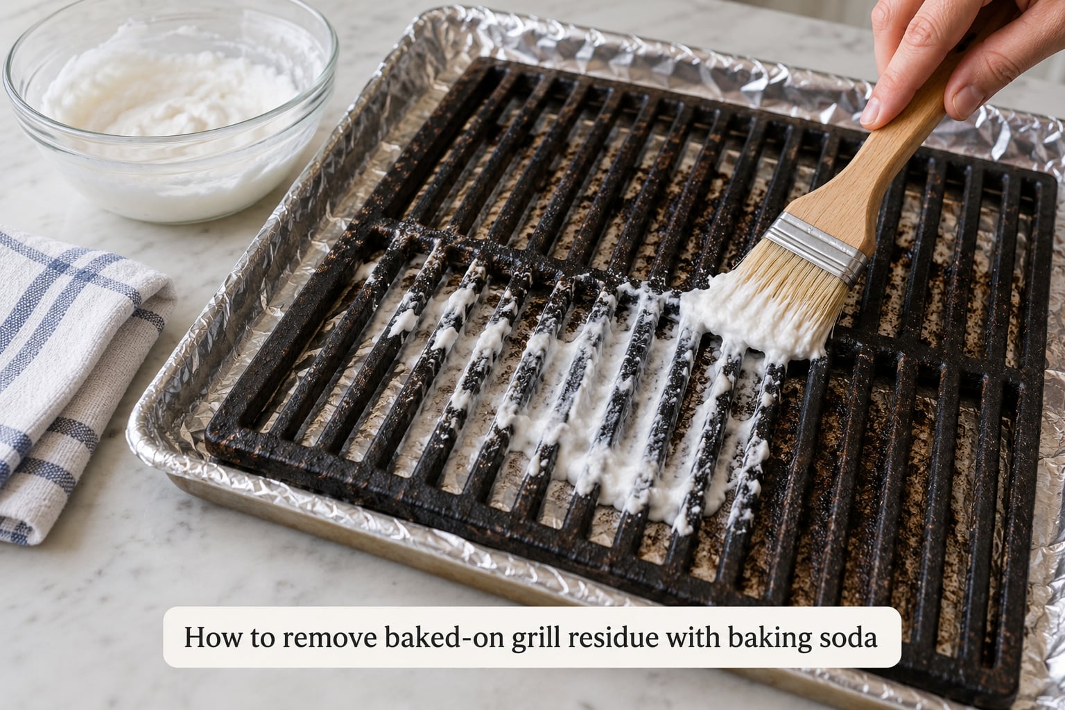 How to remove baked-on grill residue with baking soda