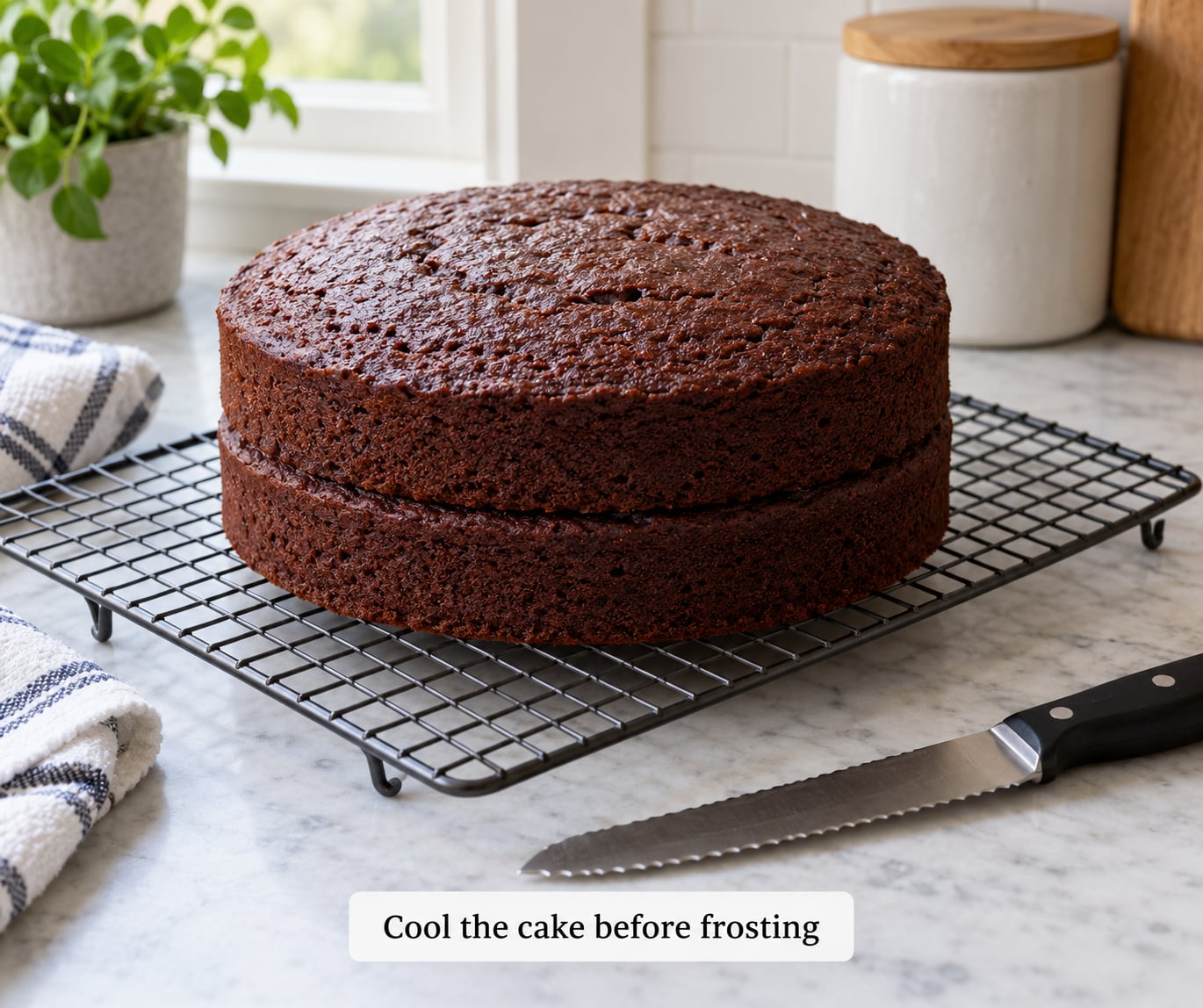 Cool the cake before frosting