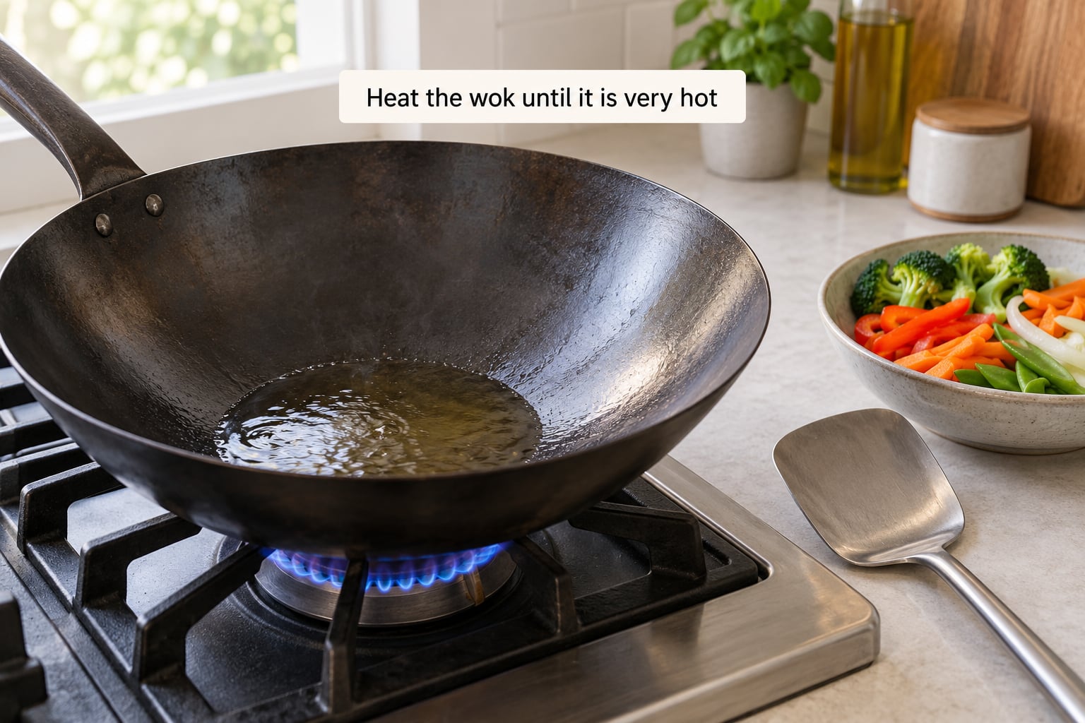 Heat the wok until it is very hot