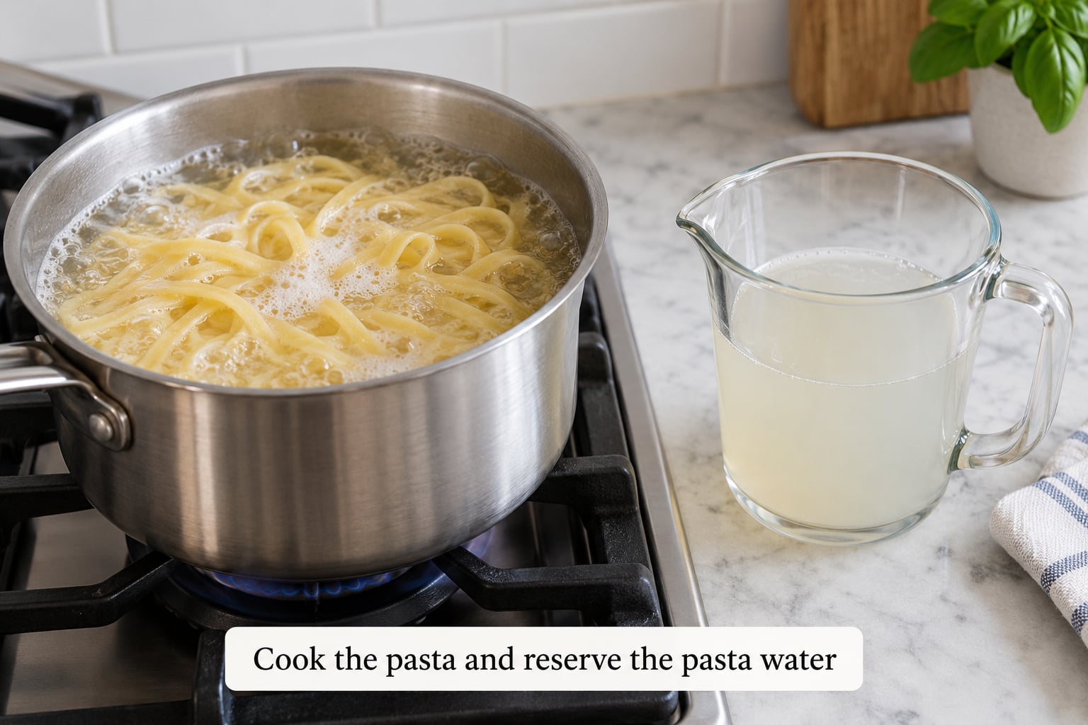 Cook the pasta and reserve the pasta water