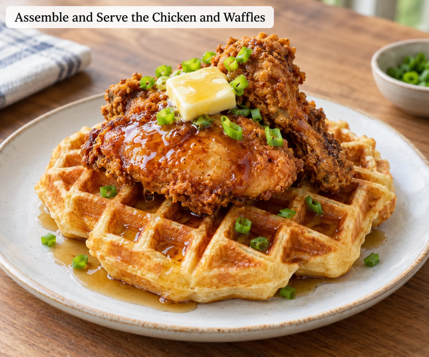 Assemble and Serve the Chicken and Waffles