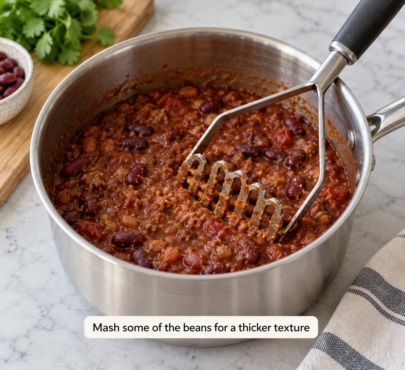 Mash some of the beans for a thicker texture