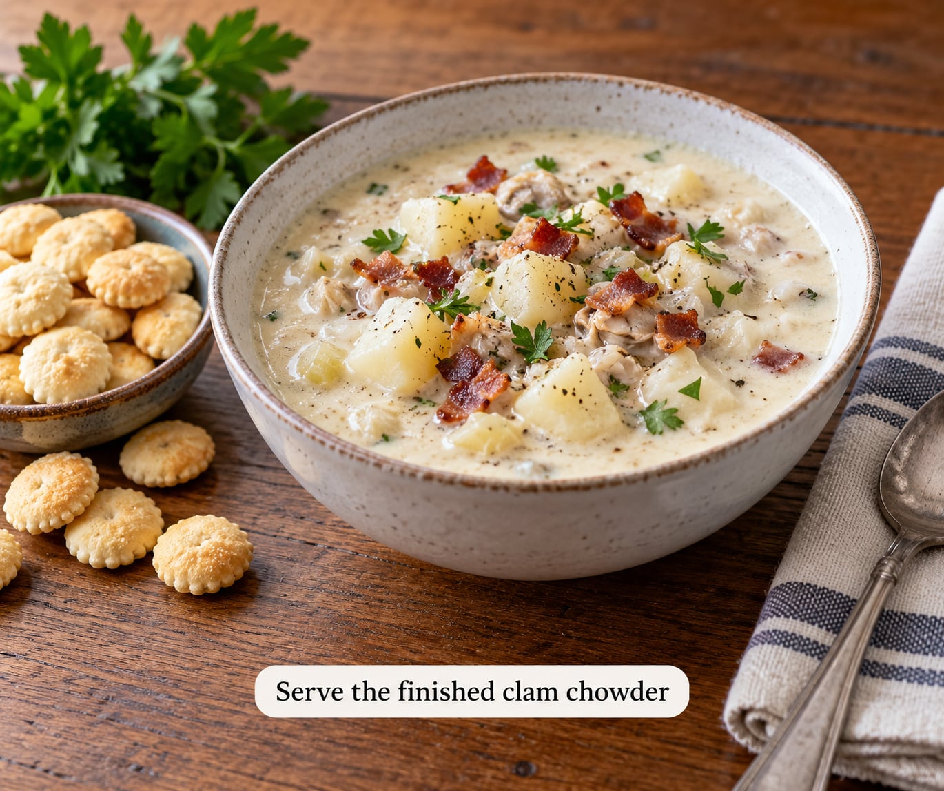 Serve the finished clam chowder