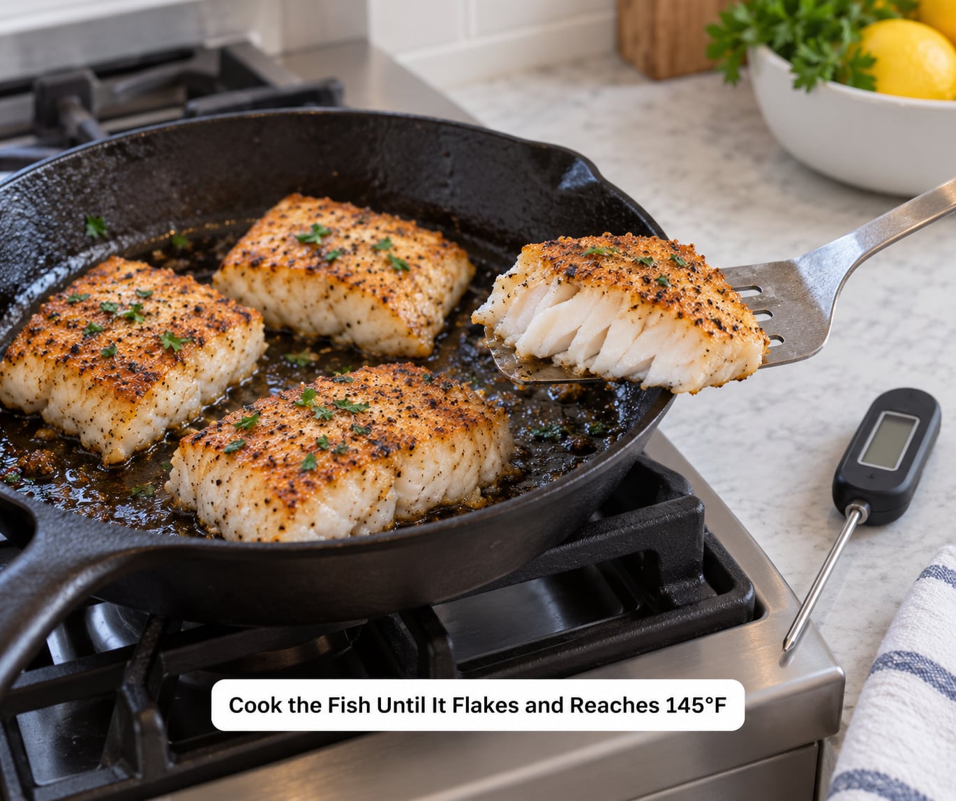 Cook the Fish Until It Flakes and Reaches 145°F