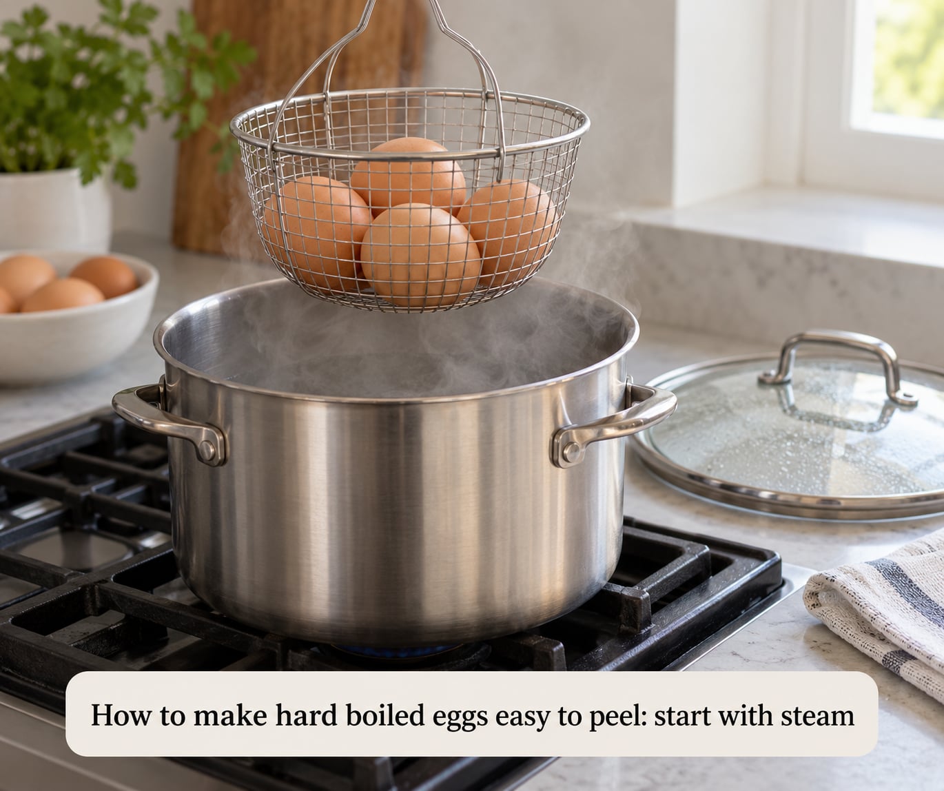 How to make hard boiled eggs easy to peel: start with steam