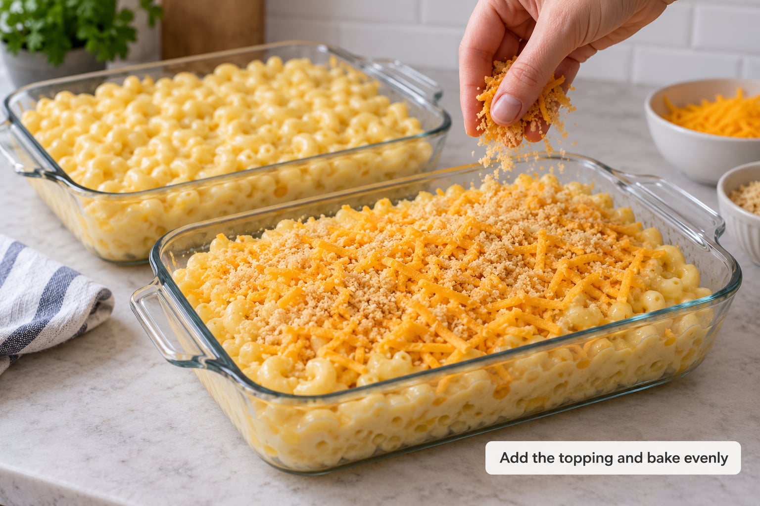 Add the topping and bake evenly