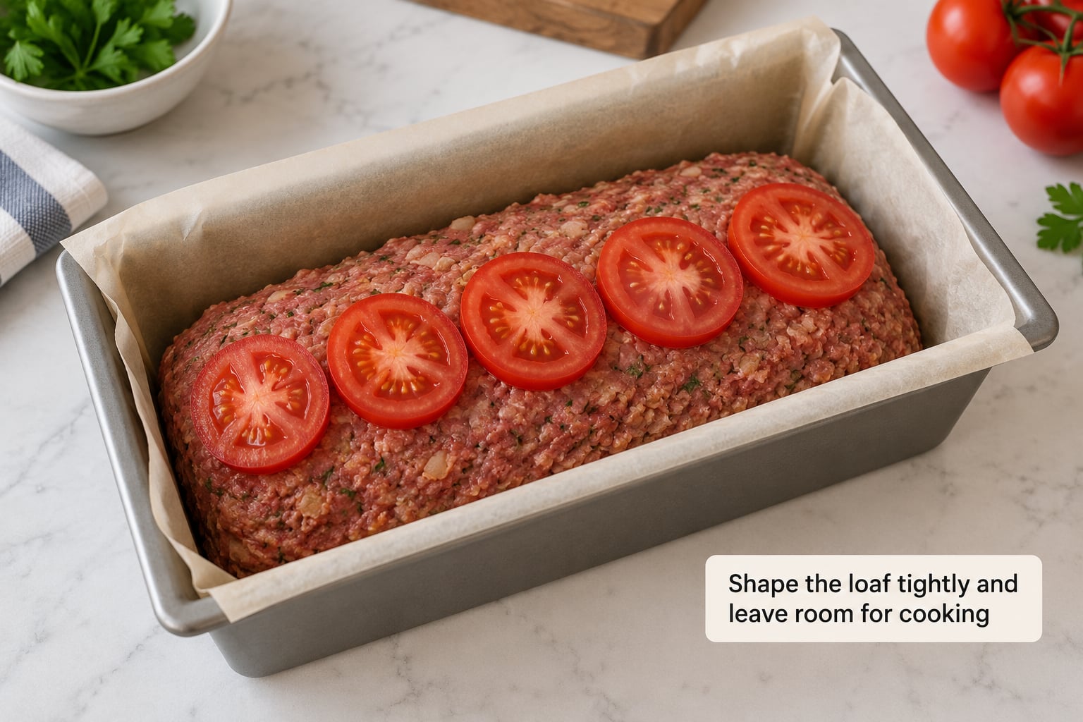Shape the loaf tightly and leave room for cooking