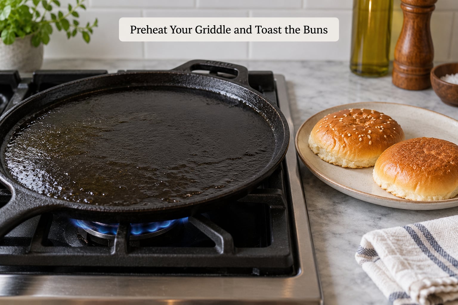Preheat Your Griddle and Toast the Buns