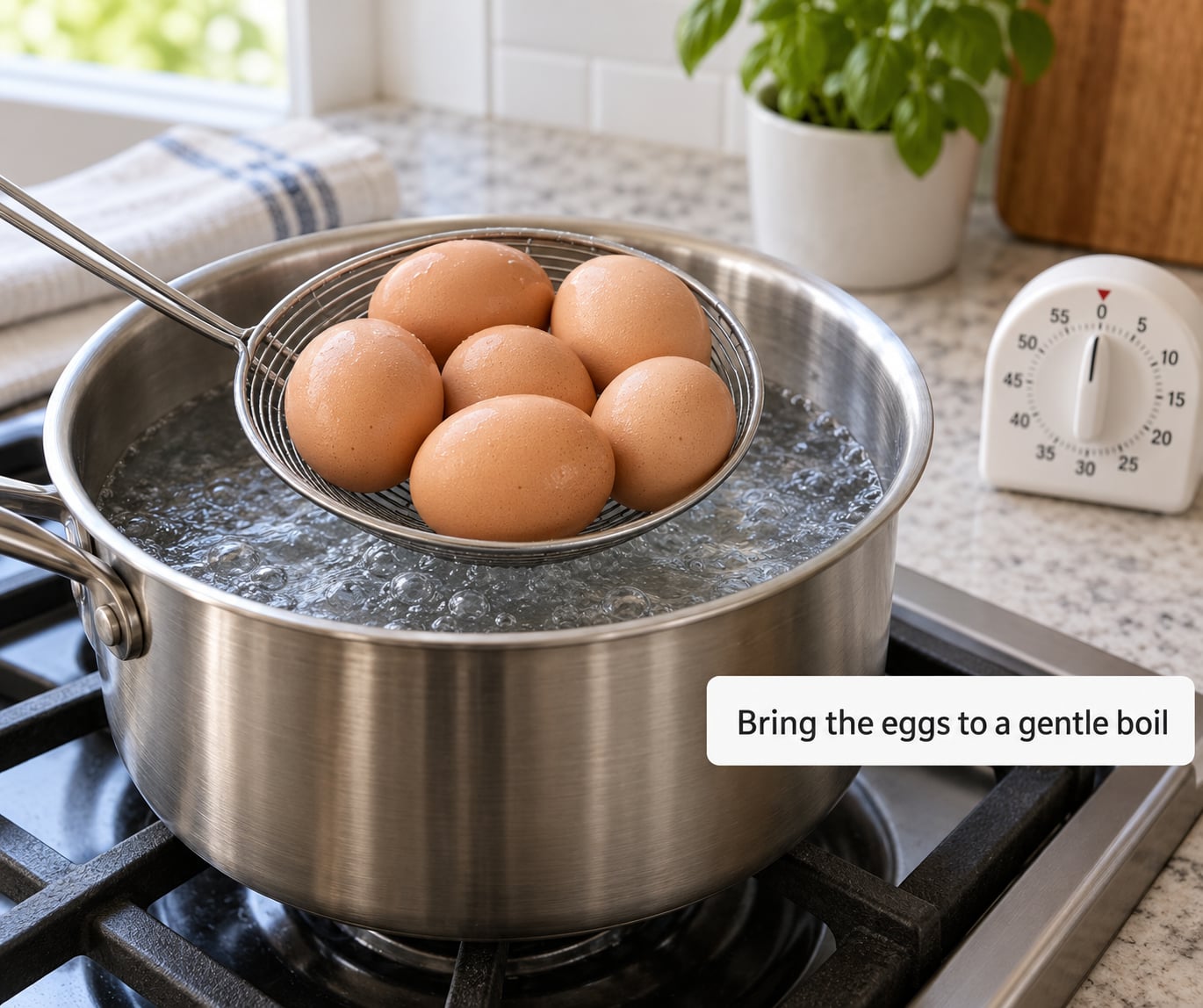 Bring the eggs to a gentle boil