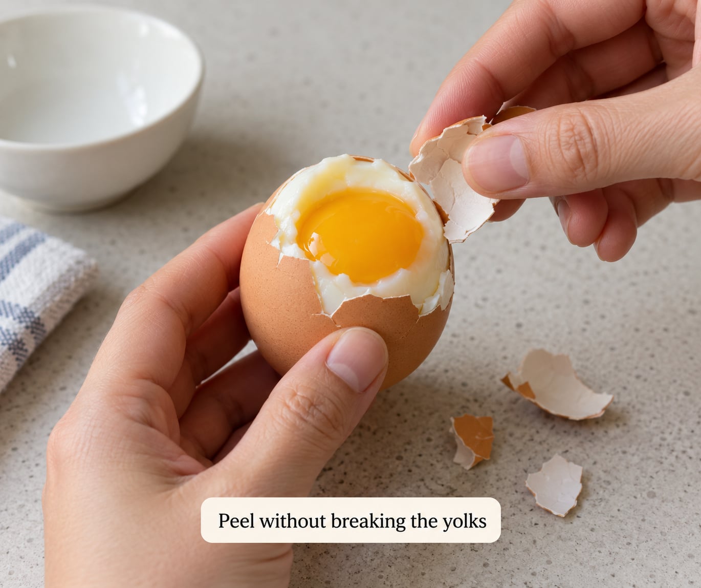 Peel without breaking the yolks