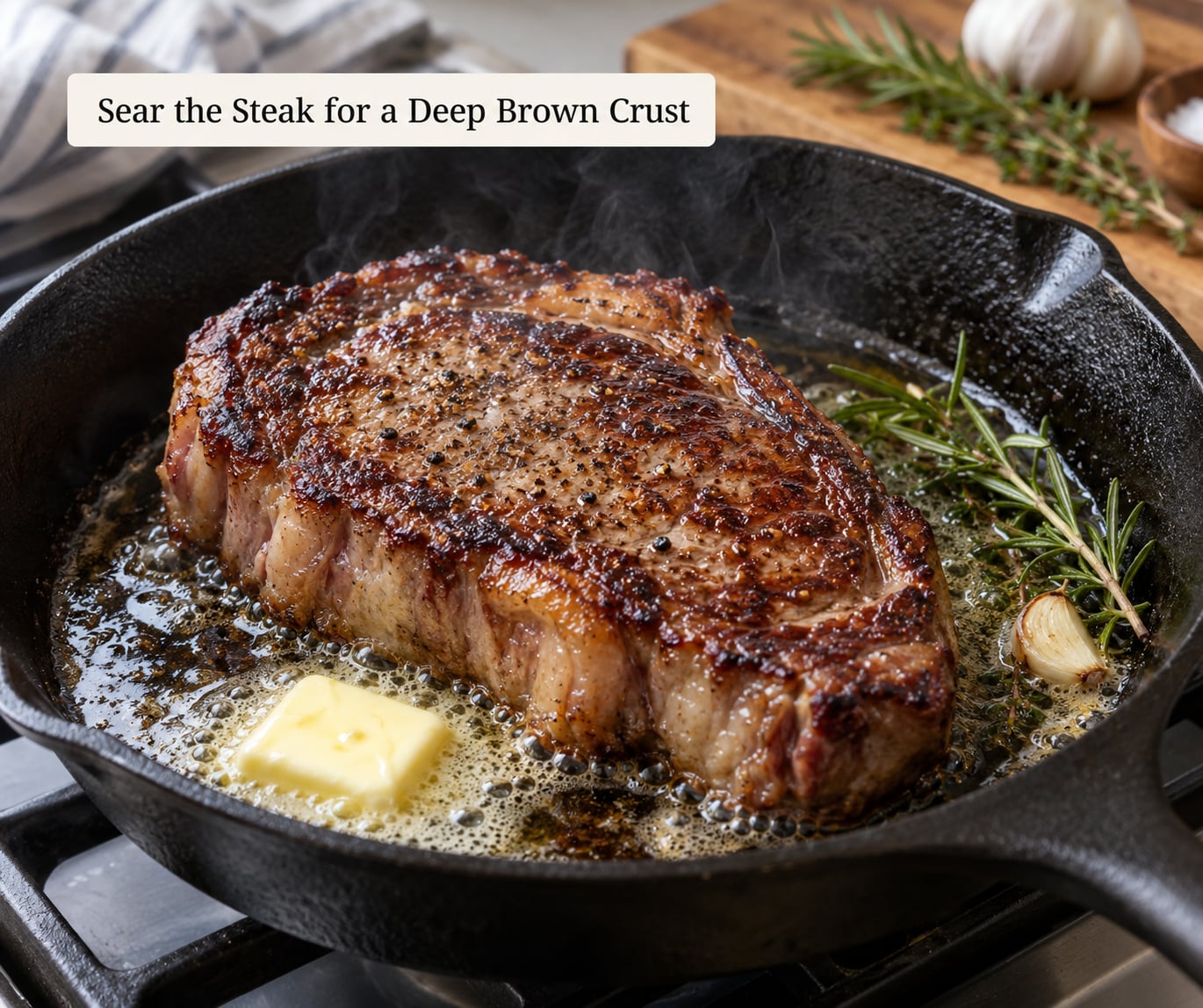 Sear the Steak for a Deep Brown Crust